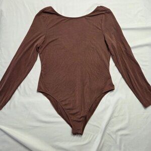 SHEIN Curve Plus Scoop Neck Bodysuit Brown 1XL